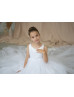 White Satin Tulle Flower Girl Dress Communion Dress